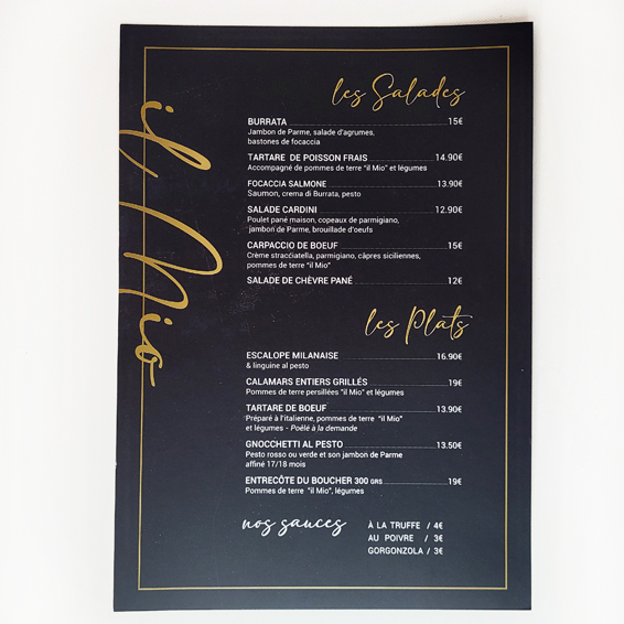 Carte Restaurant- Hotelerie . Recto Verso